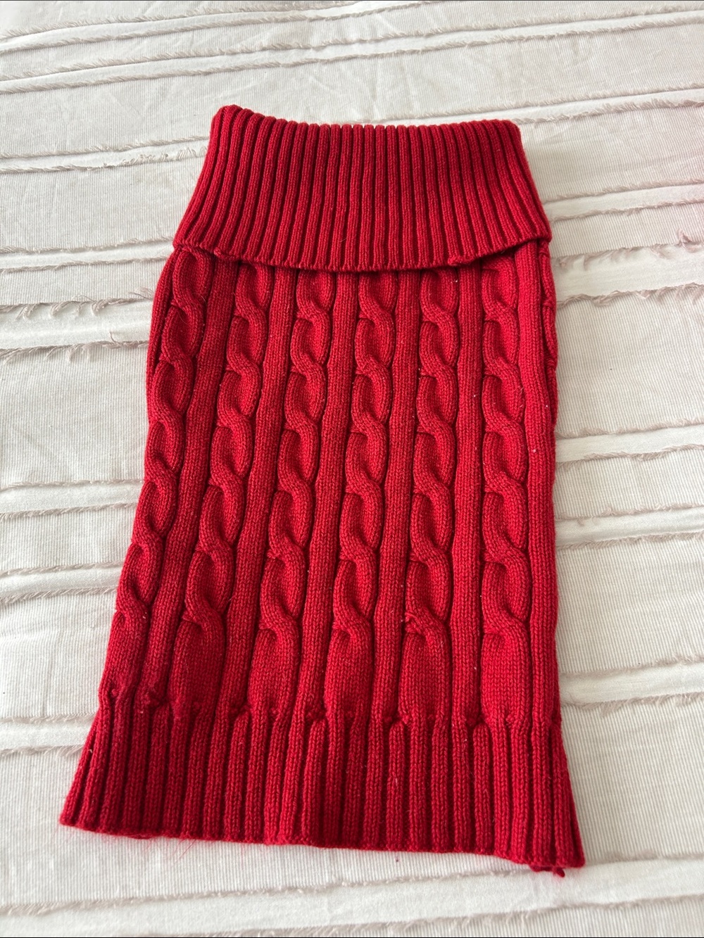 Cozy Red Cable Knit Dog Sweater with Ribbed Turtleneck
